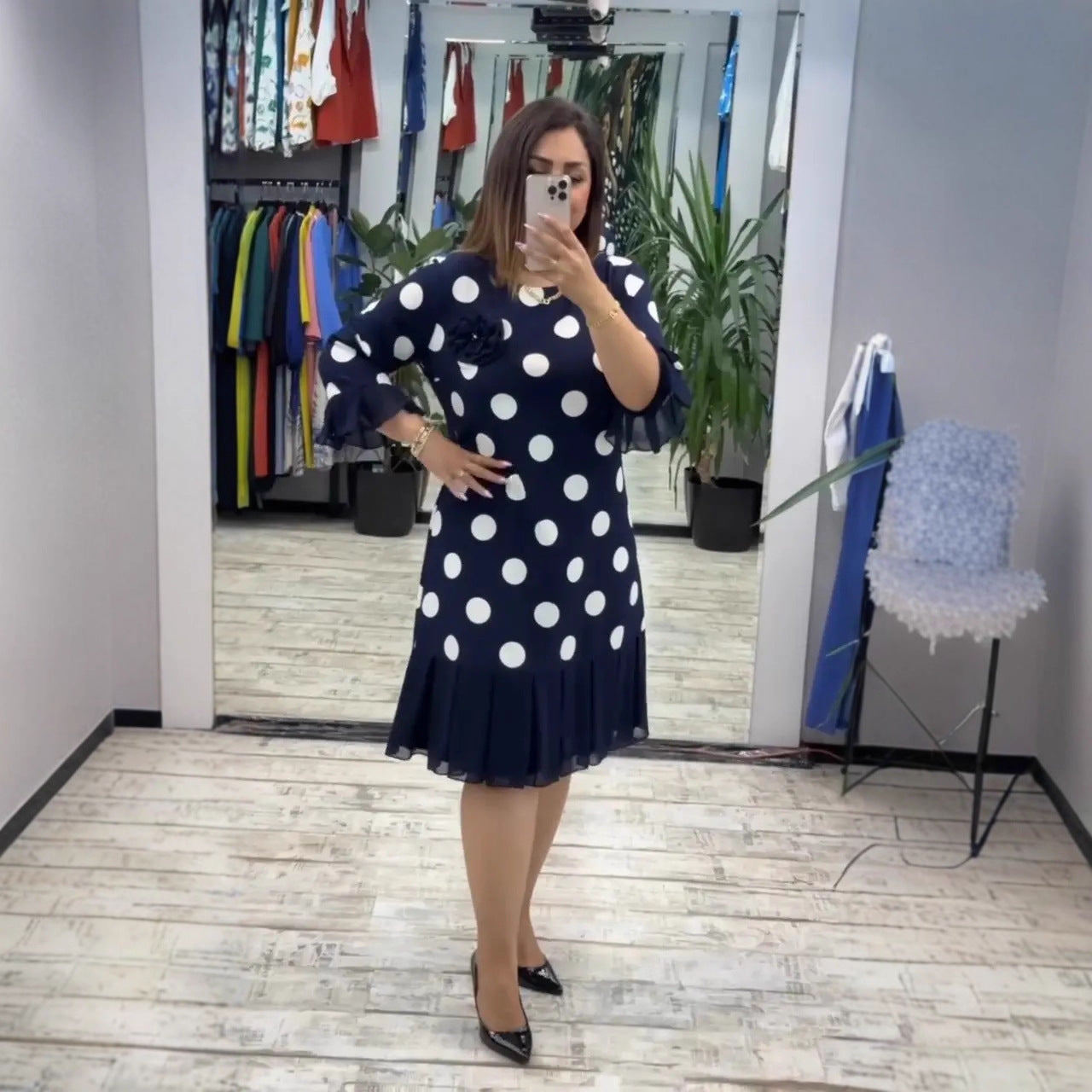 Jessica | Pleated Polka Dot Dress